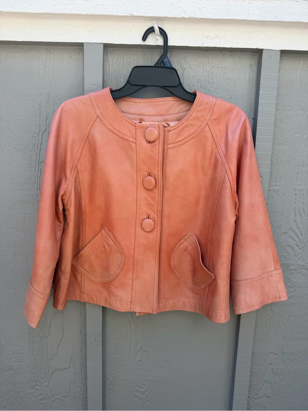 Chico's Women's Size 1 Medium Peach Cropped Pavia Genuine Leather Jacket